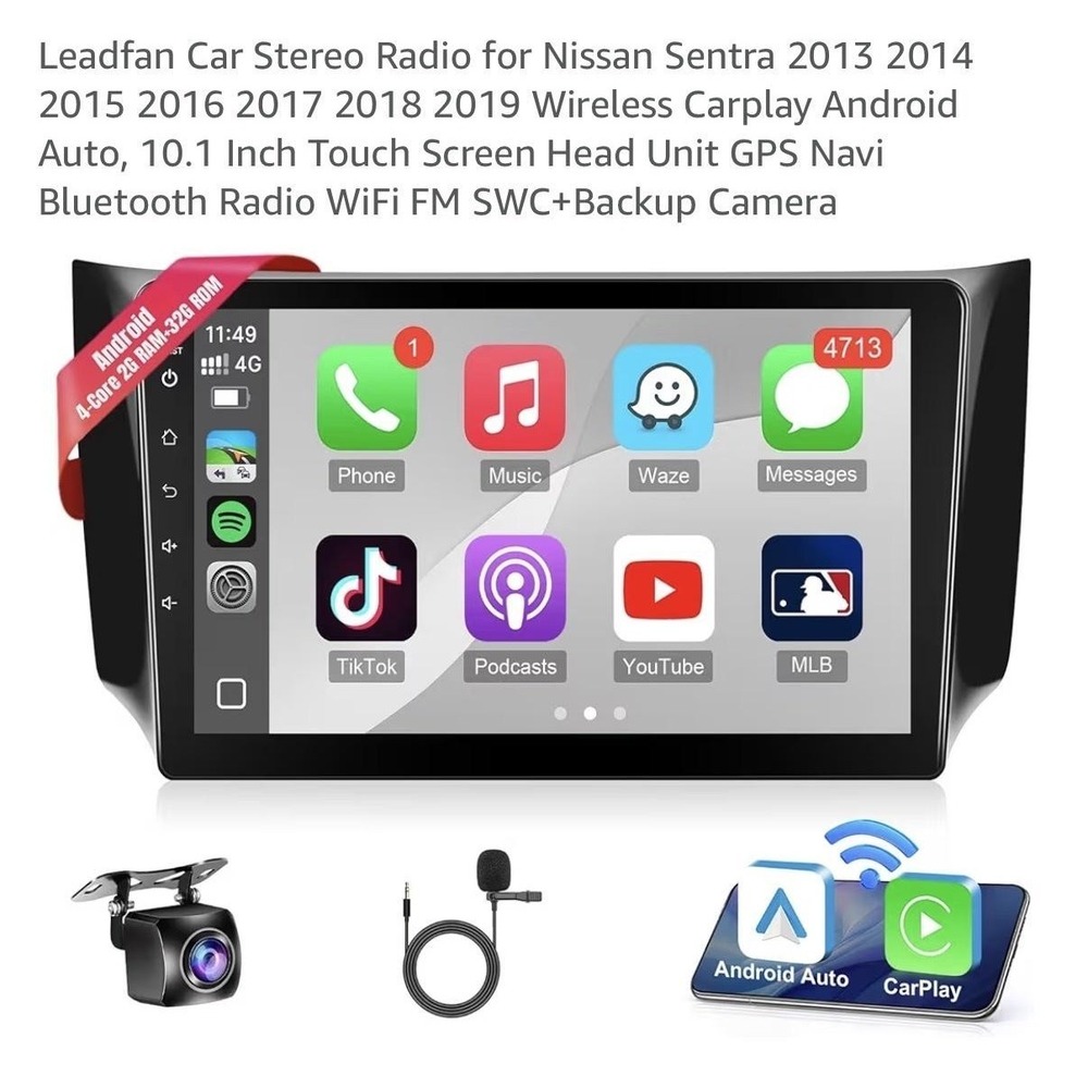 Leadfan 10.1in Android Car Stereo Nissan Sentra 2013-2019 CarPlay 2+32G WiFi - Picture 9 of 10